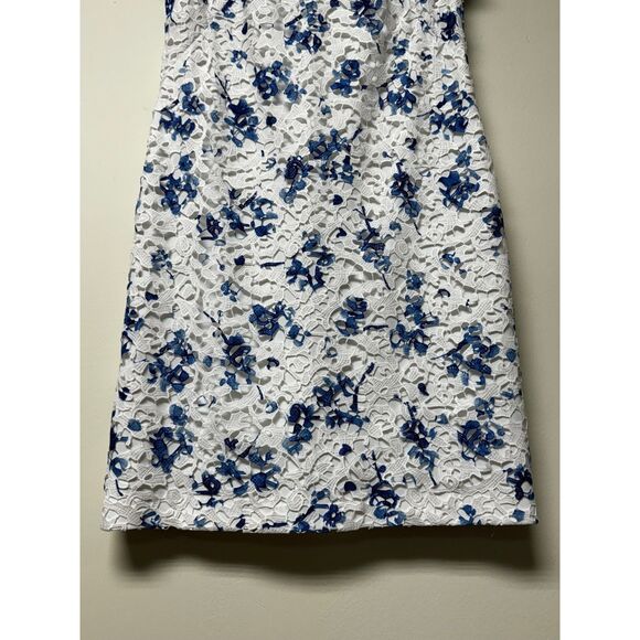 LAUREN RALPH LAUREN White/Blue Mulberry Floral Lace Sheath Midi Dress, Sz 10 - Picture 4 of 13
